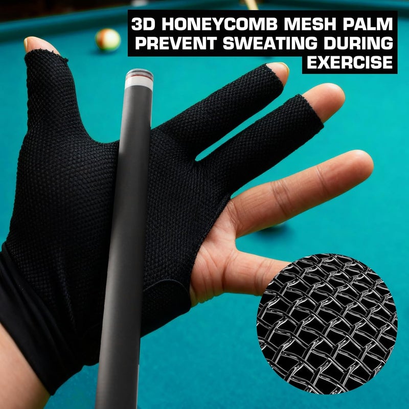 Banly Billiard Pool Gloves Fits on Left Hand 3 Finger, Small Snooker Cue Sport Glove, Billiards Players Sporty Compact Pull On Half Finger Billiard Glove - Image 3